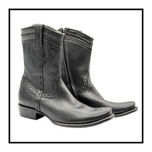 King Exotic Dubai Black Leather Western Boot Square Toe Zipper Handmade Mens 9.5